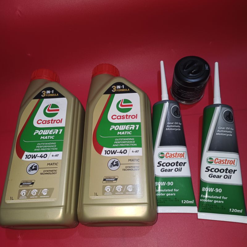 Paket Service Oli Vespa Matic 3V IGET (Oli Mesin Castrol & Oli Gardan Castrol & Filter Oli)