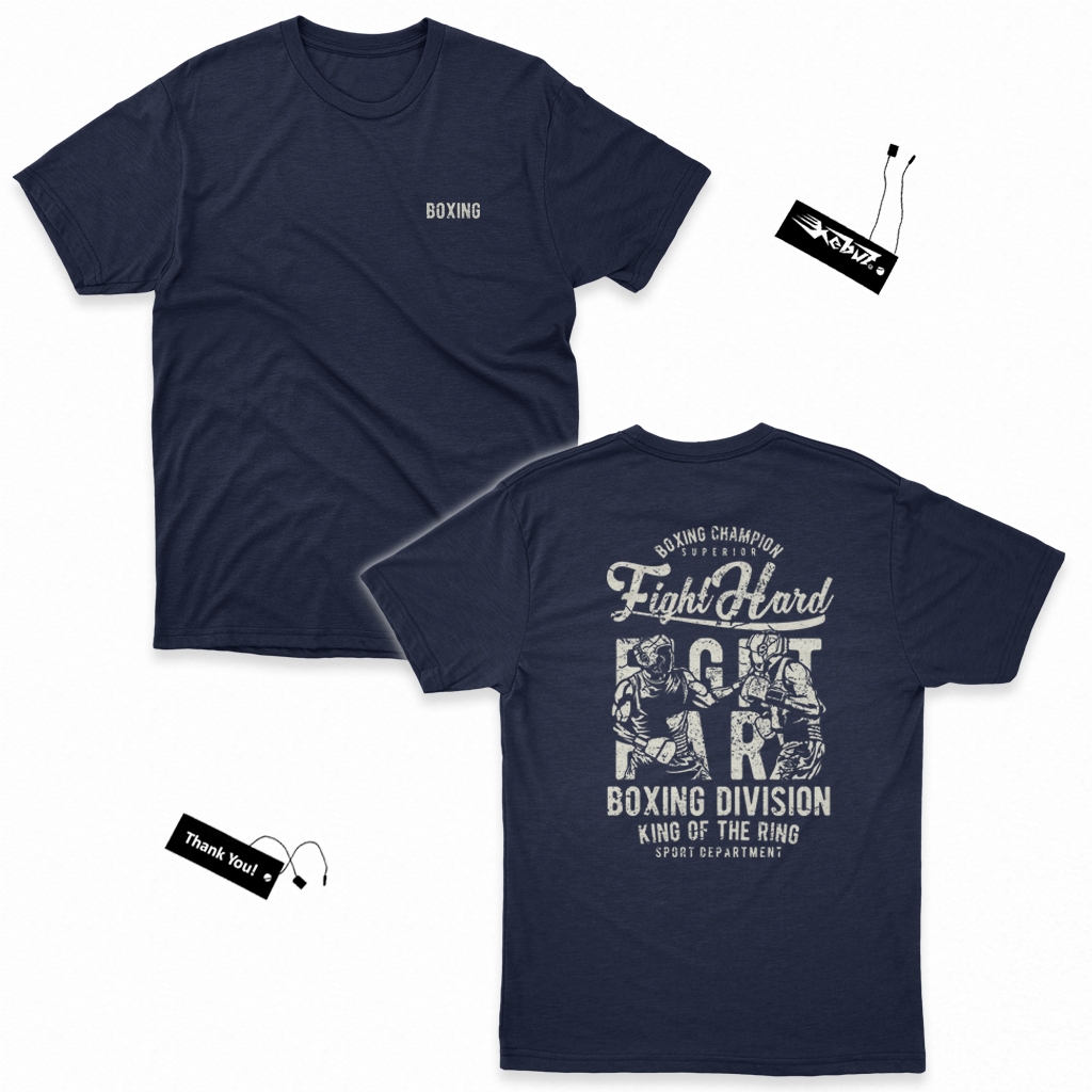 KAOS Boxing Figh Hard - DEPAN BELAKANG - Kain Katun Tshirt / baju distro Keren gambar desain ilustra