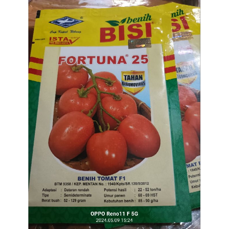 Benih tomat F1 FORTUNA 25 Gantian dr FORTUNA 23 dr BISI kemasan 5 gr.isi 1750±.*Produk original pabr