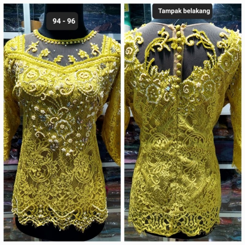 Kebaya jadi semiprancis payet muka belakang berpuring nuansa hijau lemon