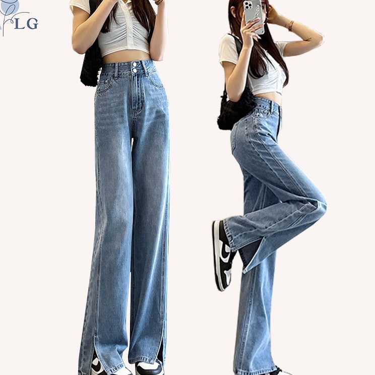 Bestseller Celana jeans wanita celana jeans lurus celana jeans longgar tinggi celana jeans panjang w