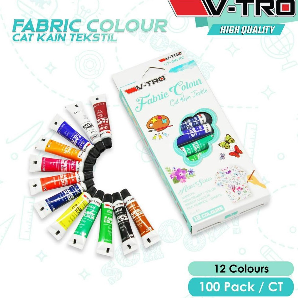 

Hadir Terheboh VTRO CAT KAIN TEKSTILFABRIC PAINT 12WARNA X 6ML