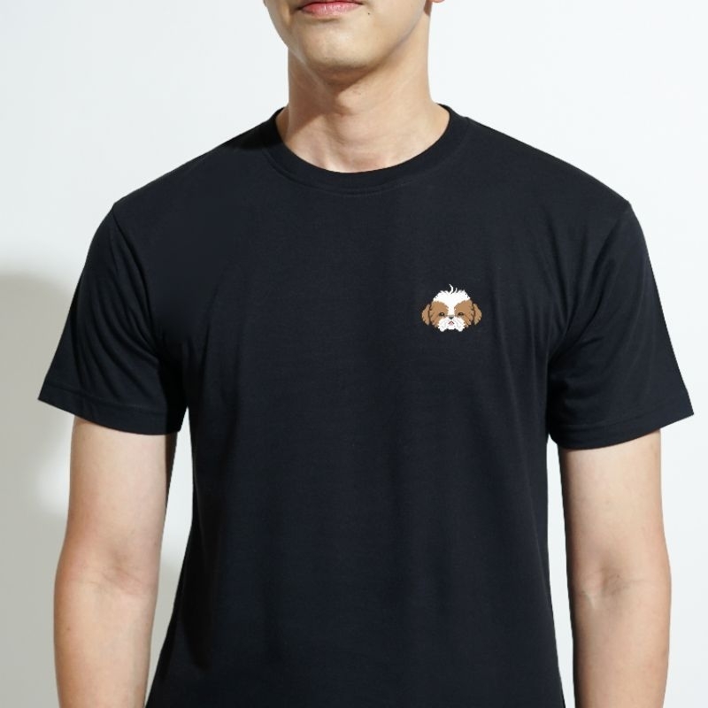 Kaos Pria Wanita Unisex Tshirt Cowok Cewek Cotton Combed Premium Distro Gambar Anjing Shih Tzu Shiht