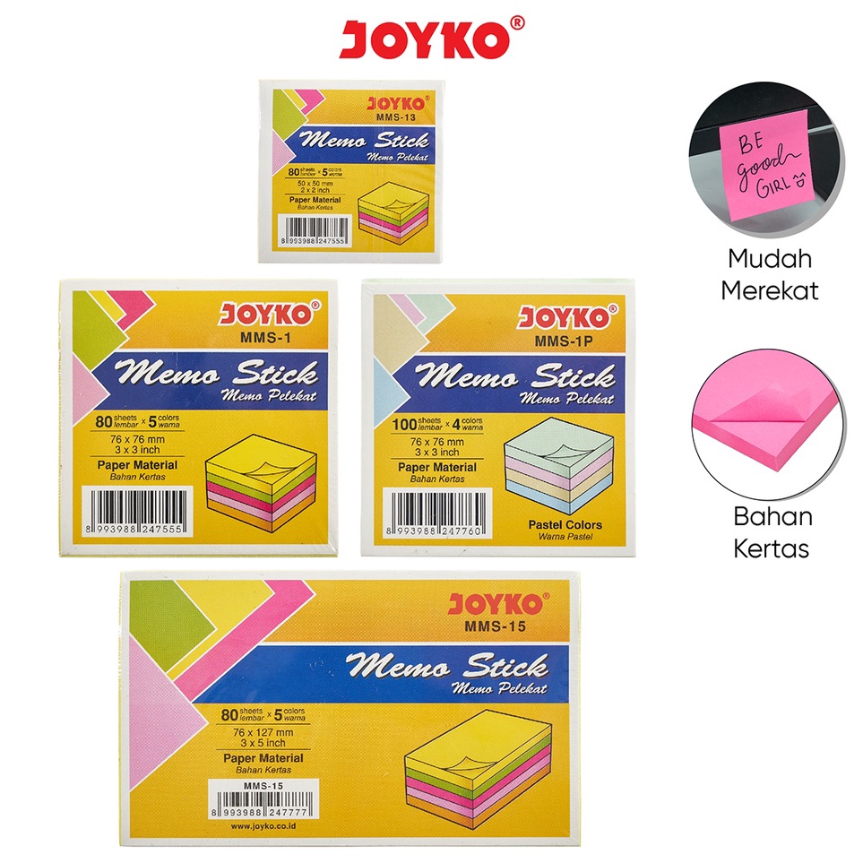 

Serbu Grosir Memo Stick Kertas Memo Tempel Sticky Note Joyko MMS1 15 5 Warna