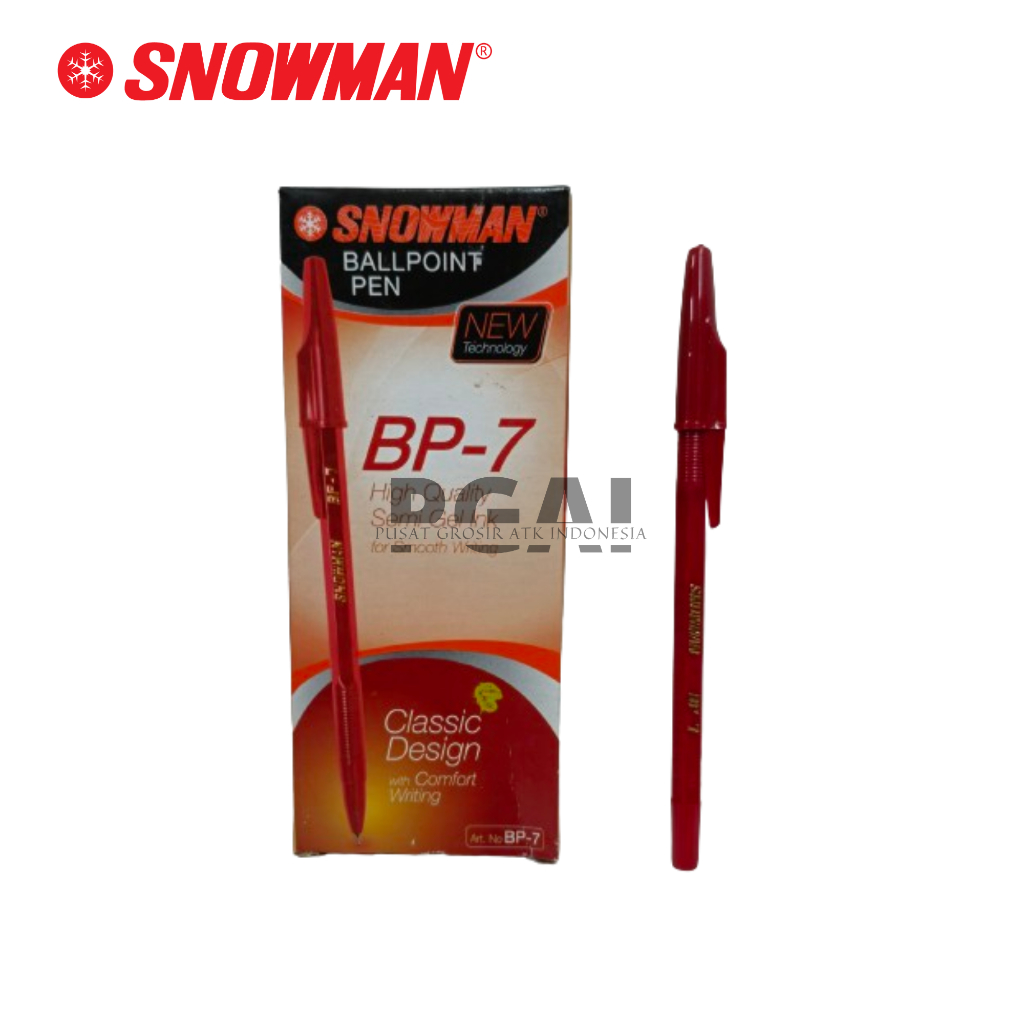 

BOLPOIN PULPEN BALLPOINT SNOWMAN BP7 0.7 MM TINTA MERAH 1 PACK ISI 12 PCS