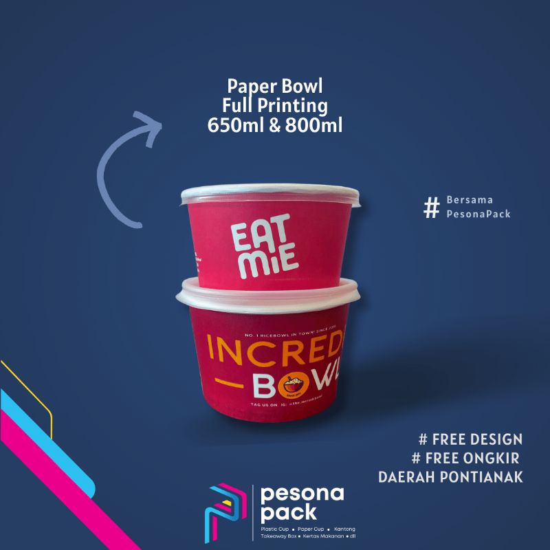 Sablon Paper Bowl / Custom Design Paper Bowl / Paper Bowl 650 ml /800 ml