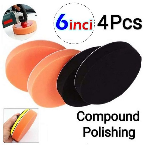 4 Pcs Busa Spon Poles Body Motor Mobil 6" 150mm Sponge Waxing Pad Flat Rata 6inch Polishing