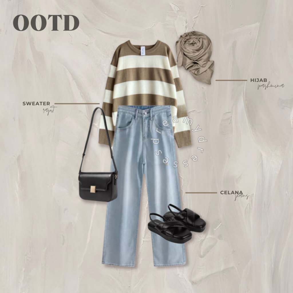 3IN1 ONE SET 186 - (Hijab, Sweater, Celana Jeans) One Set Terbaru OOTD Korean Outfit Hijab OOTD One 