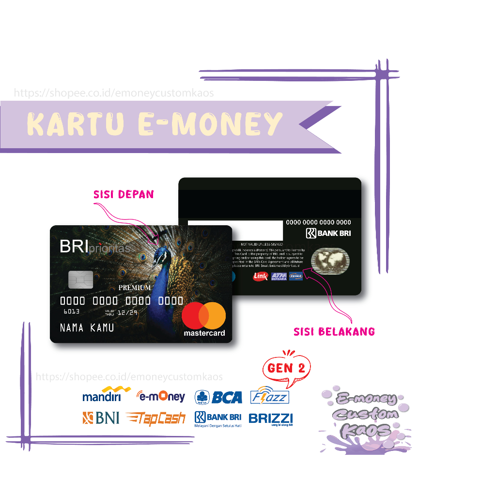 KARTU EMONEY DEBIT CARD BRI PRIORITAS ETOLL MANDIRI FLAZZ BCA GEN 2 BNI TAPCASH BRIZZI BRI - 2 SISI