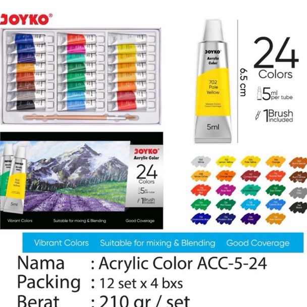 

KODE J9N 1 set Acrylic Color Paint 24 Warna Cat Acrylic Joyko warna Neon 24W Cat Akrilik Murah 24 Color