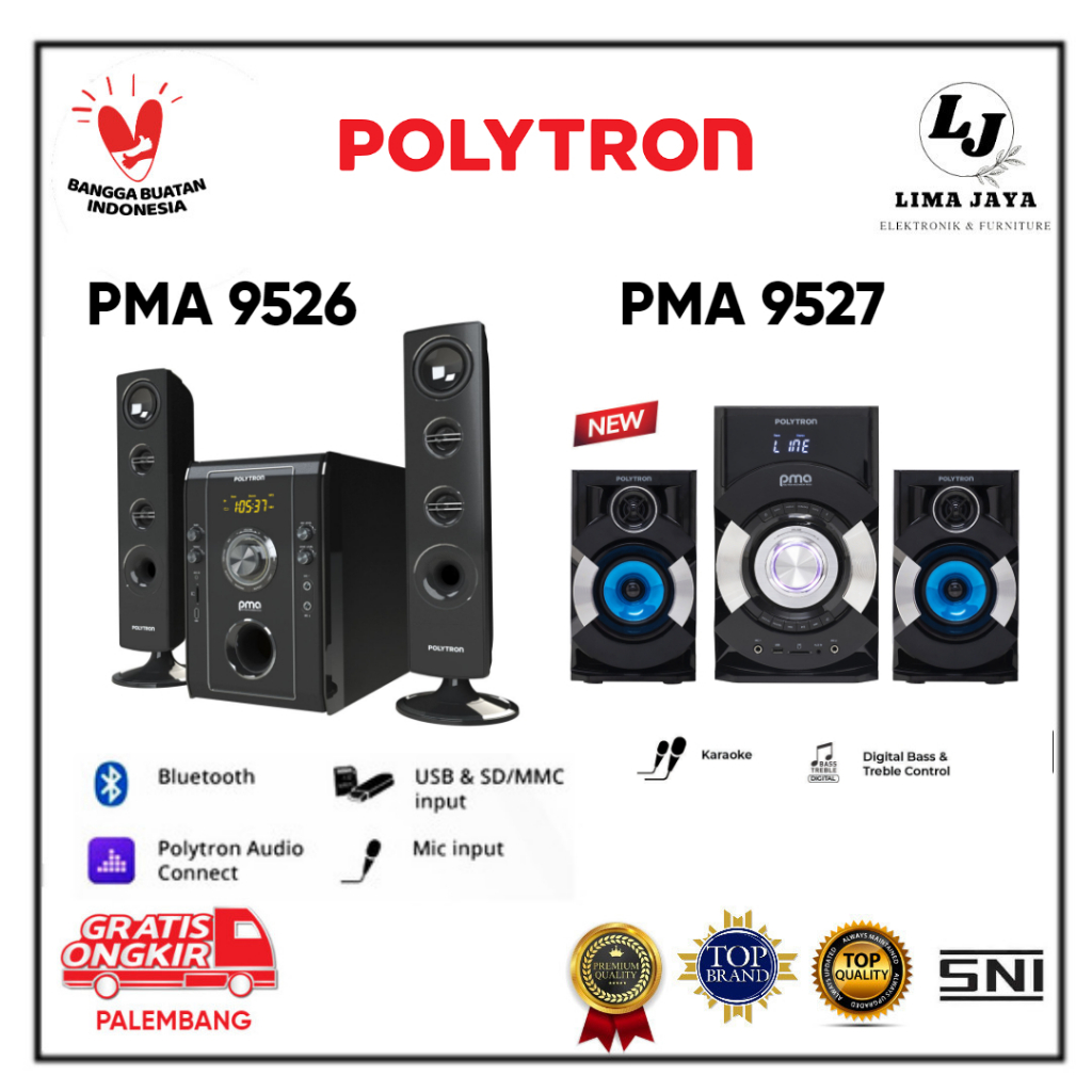 Speaker Portable Bluetooth Polytron PMA-9506/PMA9526  Spiker Karaoke