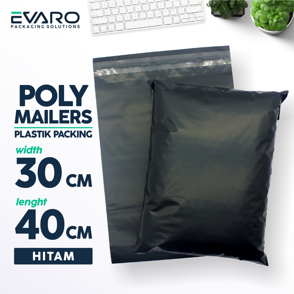 

EVARO - Plastik Polymailer 30x40 Cm Hitam Glossy Plastik Packing Polimer Tebal Berkualitas