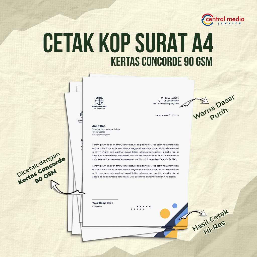 

Cetak Print Kop Surat A4 Full Color Kertas Concorde 90 gsm