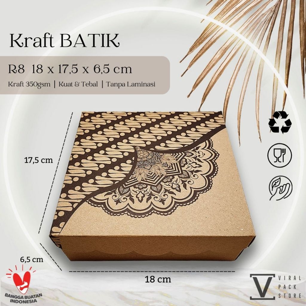 Kotak Nasi 18x18 R8 Kraft BATIK Box Nasi Kraf Murah Katering Kotak 18x18 Coklat Kotak Kekinian Perni