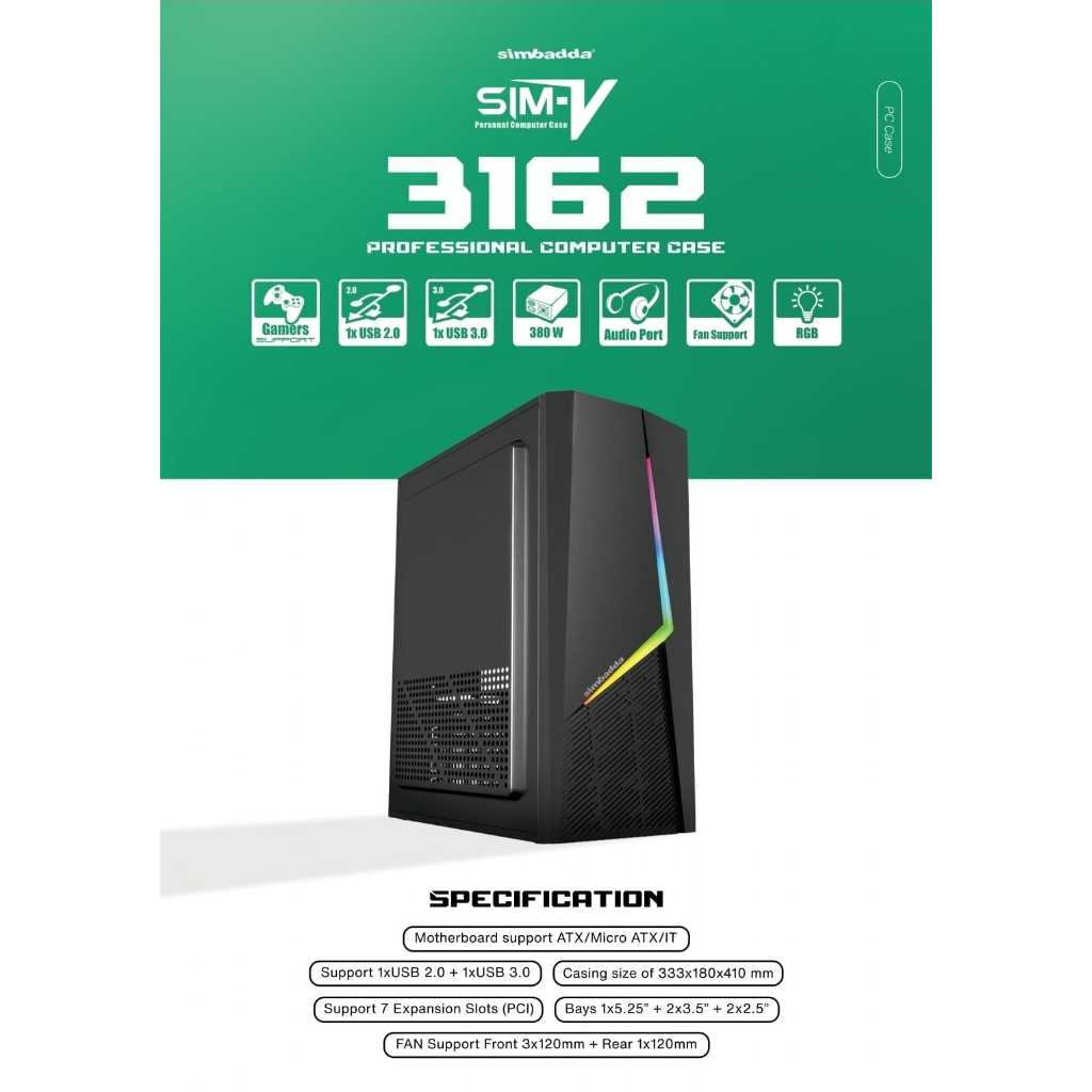 CASE Simbadda Sim V Sim-V 3162 Casing Komputer CPU + Psu