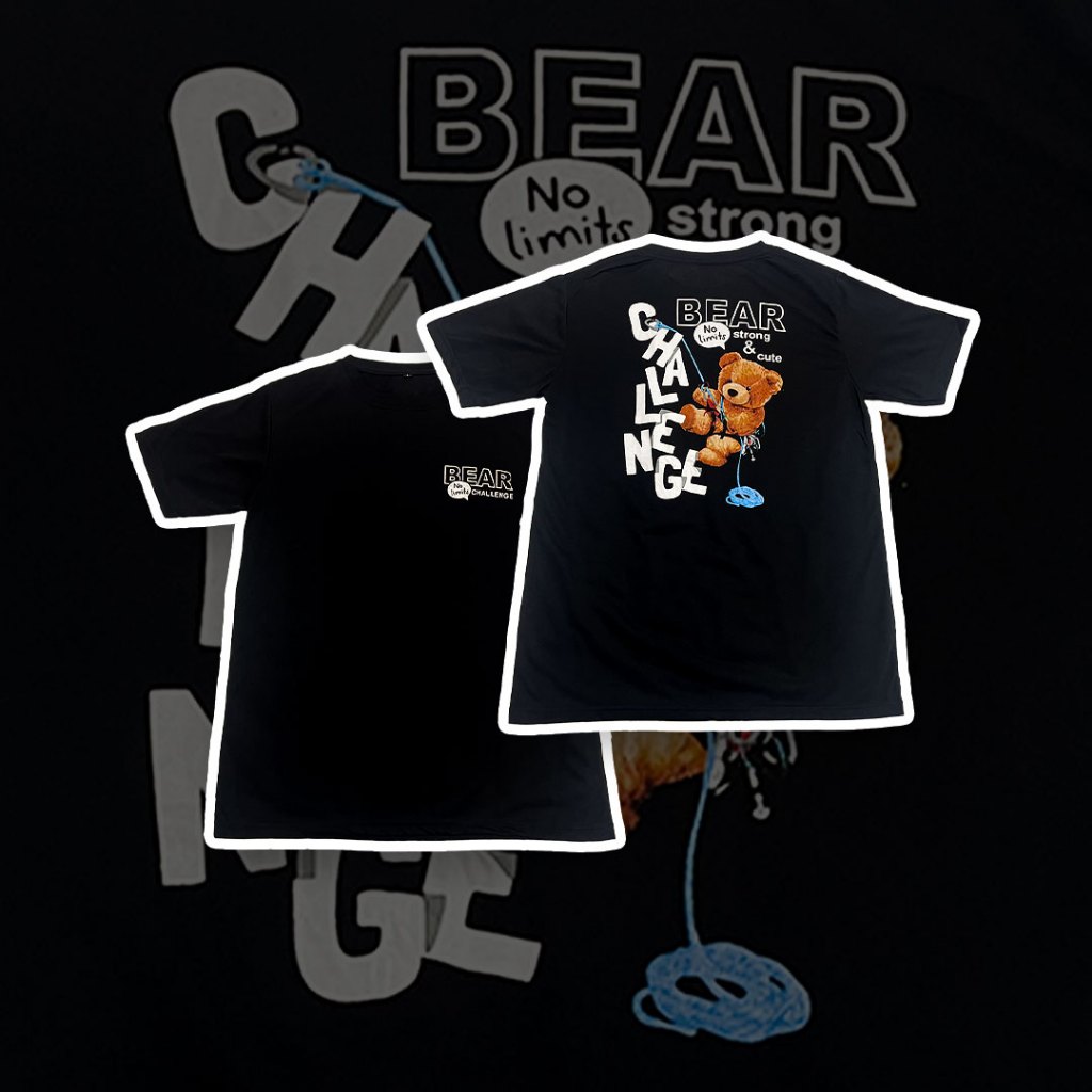 KAOS DISTRO PRIA CHALLENGE BEAR HITAM HYPE T SHIRT