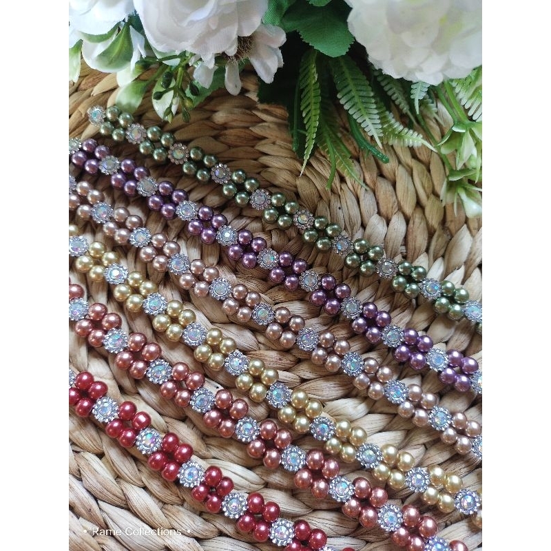 Payet rangkai mutiara, Payet instant, Payet diamond bunga, Payet rangkai leher dijual per 20cm