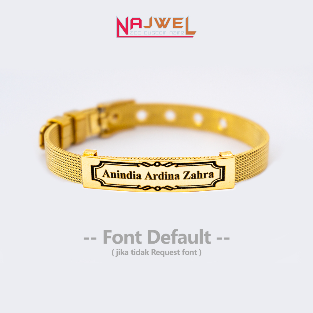 Gelang Nama Titanium Wanita Anti Karat Gold Silver Black Rantai Jam