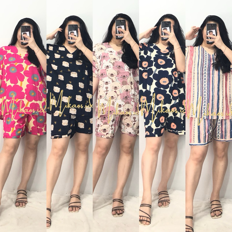 Piyama Rayon Jumbo LD 120cm Celana Pendek | Piyama Wanita Jumbo | Baju tidur rayon termurah | One se
