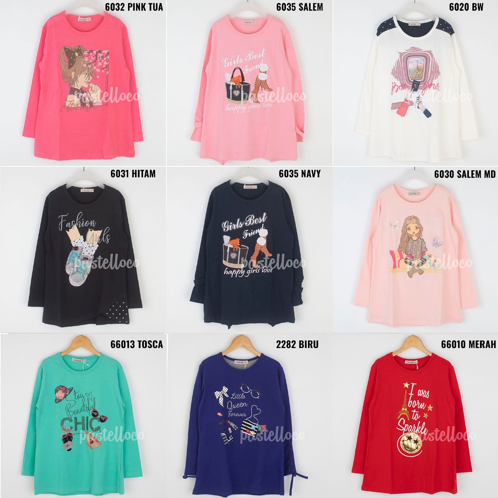LOUISA Kaos Anak Perempuan Lengan Panjang Atasan Anak Perempuan FREESIZE