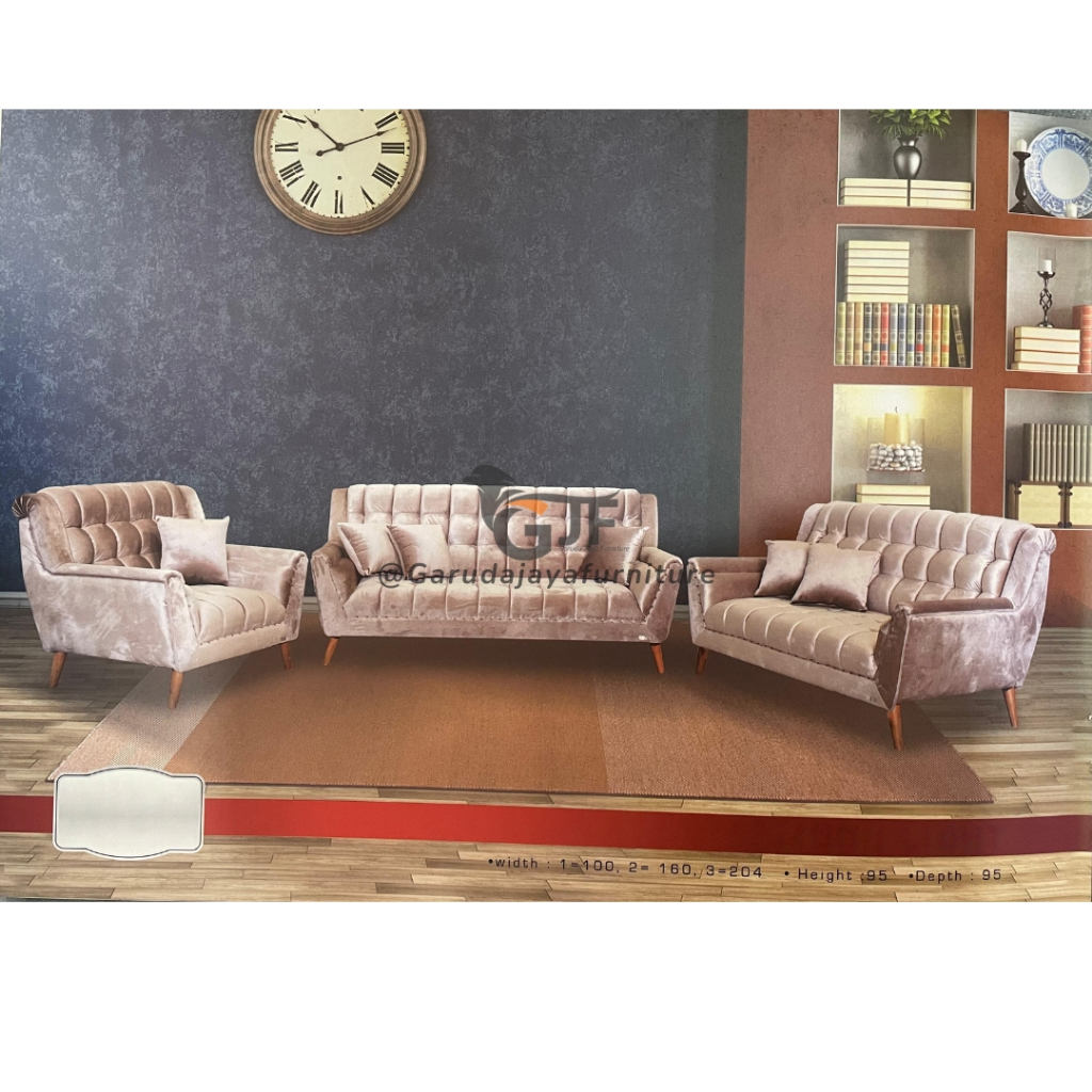 SOFA TAMU MEWAH 321 BAHAN BELUDRU DAN MEJA TAMU GRANITE MARMER / SOFA RUANG TAMU/SET SOFA DAN KURSI 