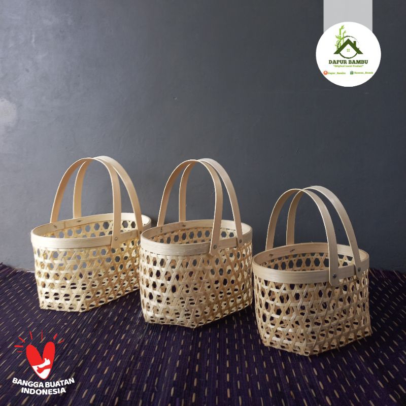 Keranjang Bambu/Keranjang Parcel/Hampers Bambu/Tas Bambu/Keranjang Bambu Dua Pegangan