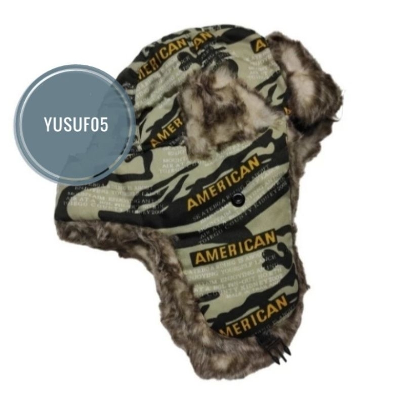 topi musim dingin unisex topi Rusia ushanka bulu lembut army hijau lumut