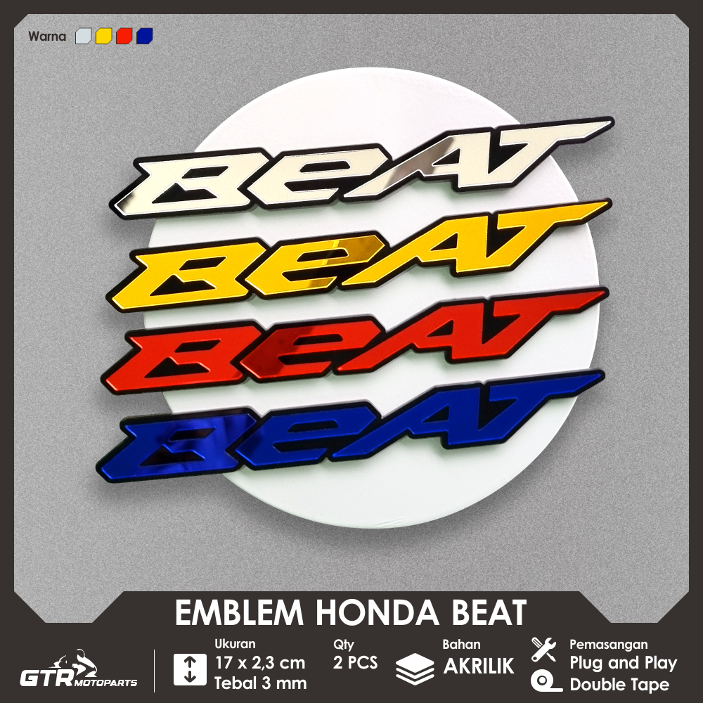 GTR Emblem Beat 2 PCS Logo Timbul Mirror Anti Karat 3D Aksesoris Motor