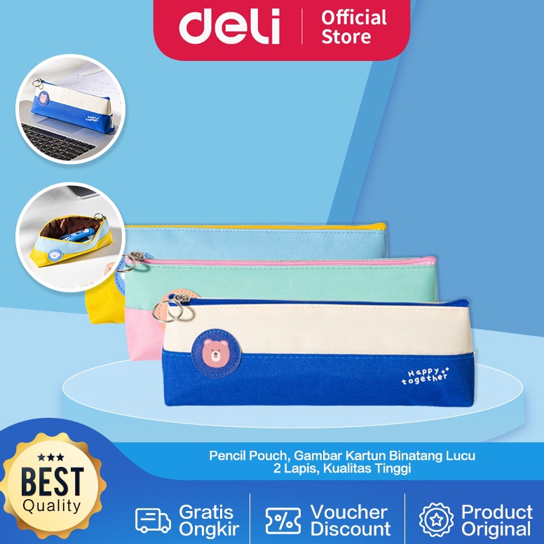 

KODE K68G Deli Pencil Pouch Tempat Pensil Kain 2 CM Gambar Kartun Kucing Anjing Beruang 2 Lapis EH98