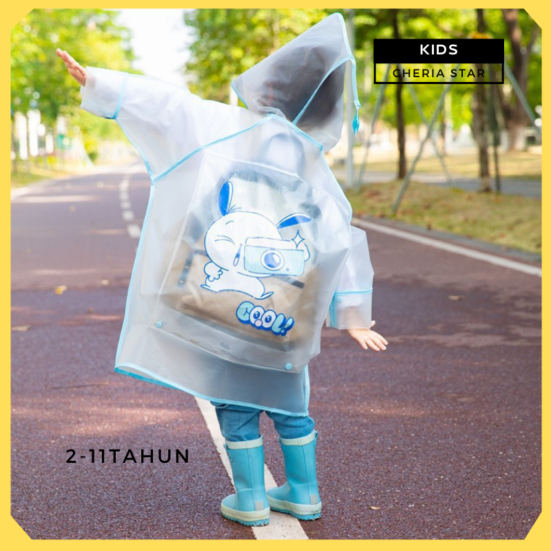 JAS HUJAN ANAK LAKI LAKI KOREA MANTEL COWOK RAINCOAT KIDS MOTIF BIRU KUCING USIA 2-12 TAHUN YW2S1