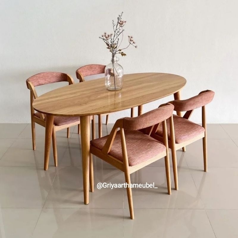 meja makan custom minimalis terbaru, meja makan oval 4 kursi