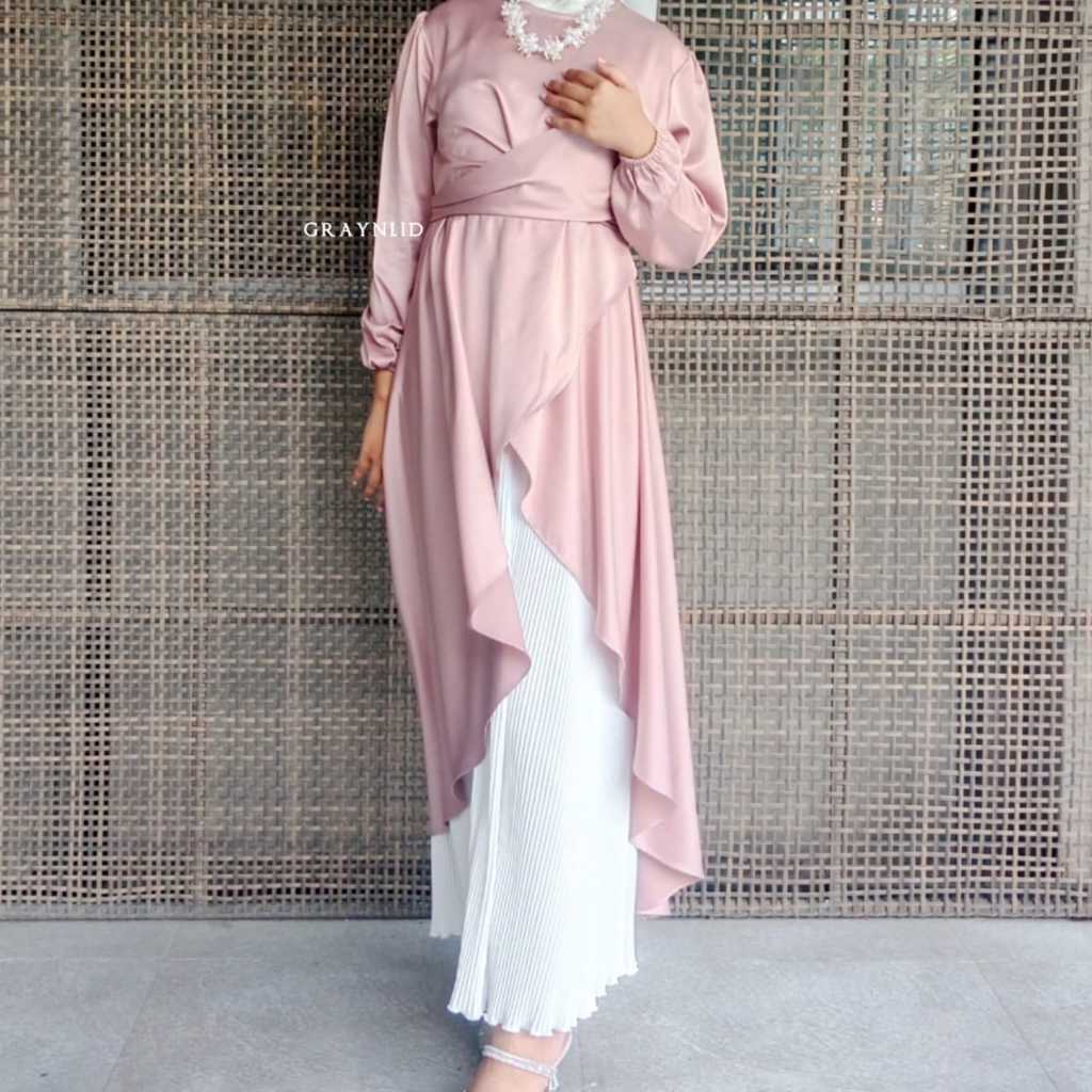 Tunik Wanita Kondangan Kekinian Satin Silk Long Pesta Terbaru Premium Elegant Modern And vintage