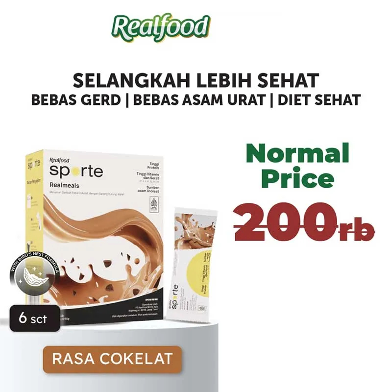 

(MINUMAN) Realfood Sporte Realmeals Sereal Protein Bird's Nest Sarang Burung walet (Coklat 6pcs) | 6x50gr