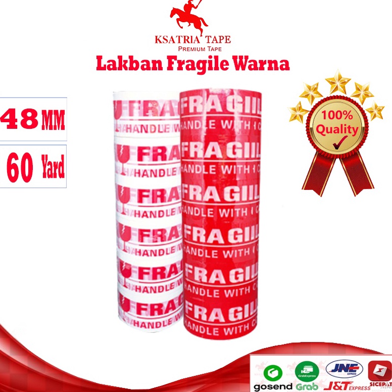 

KODE P52U TERMURAH Lakban OPP Tape Lakban Fragile Merah Putih Dunia Packing 6 Yard 1 Slop