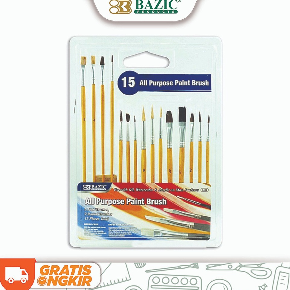 

Grosir Terjamin Bazic 15 All Purpose Paint Brush Kuas Lukis Isi 15