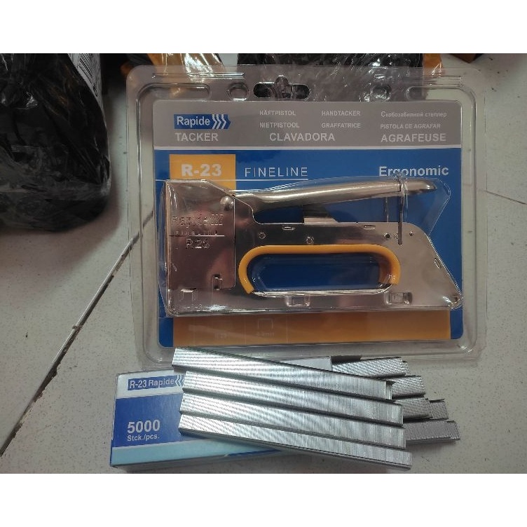 

Promo Keren Paket Rapide Staples Tangan Plus Isi Staples 136 138mm 5 Pcs Gun Tacker Rapide R23 Rapide Gun Staples Jok Tenda Terpal