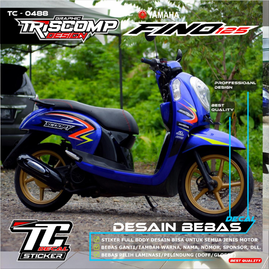 Decal custom Fino Fullbody Sticker motor Fino 125 bisa request warna biru tua motif simpel terbaru L