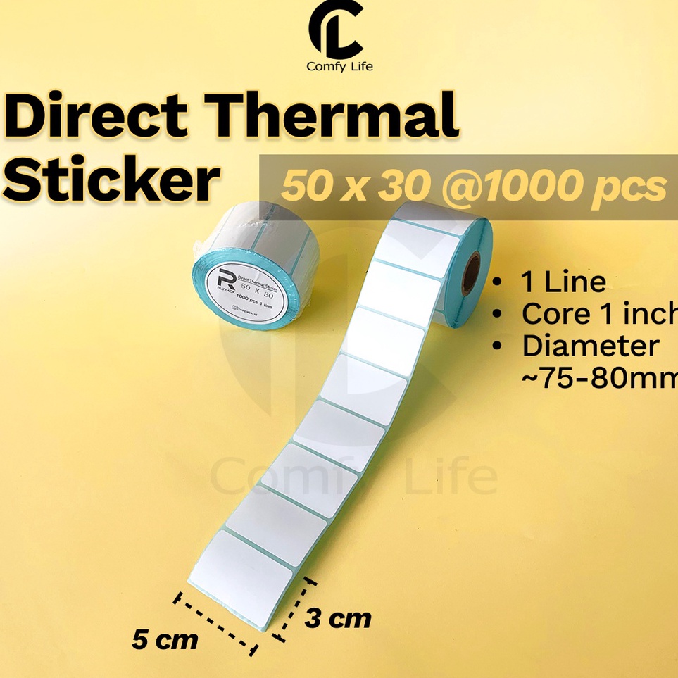 

Borong Untung DIRECT THERMAL STICKER 5x3 MM KERTAS LABEL STIKER BARCODE 1 LINE 1 PCS