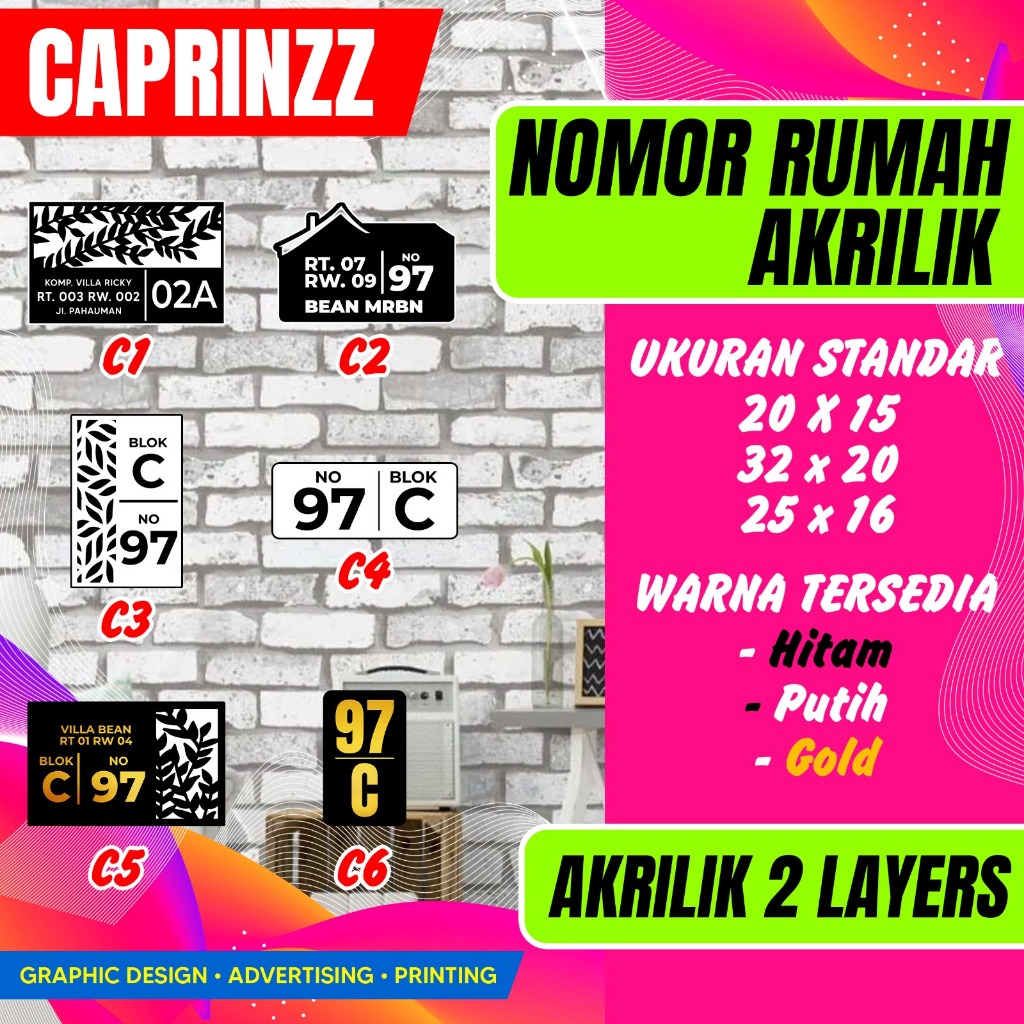 Plat Nomor Rumah Akrilik / Papan Nomor Rumah Akrilik / Nomor Rumah Motif/ Plat Rumah Akrilik Custom