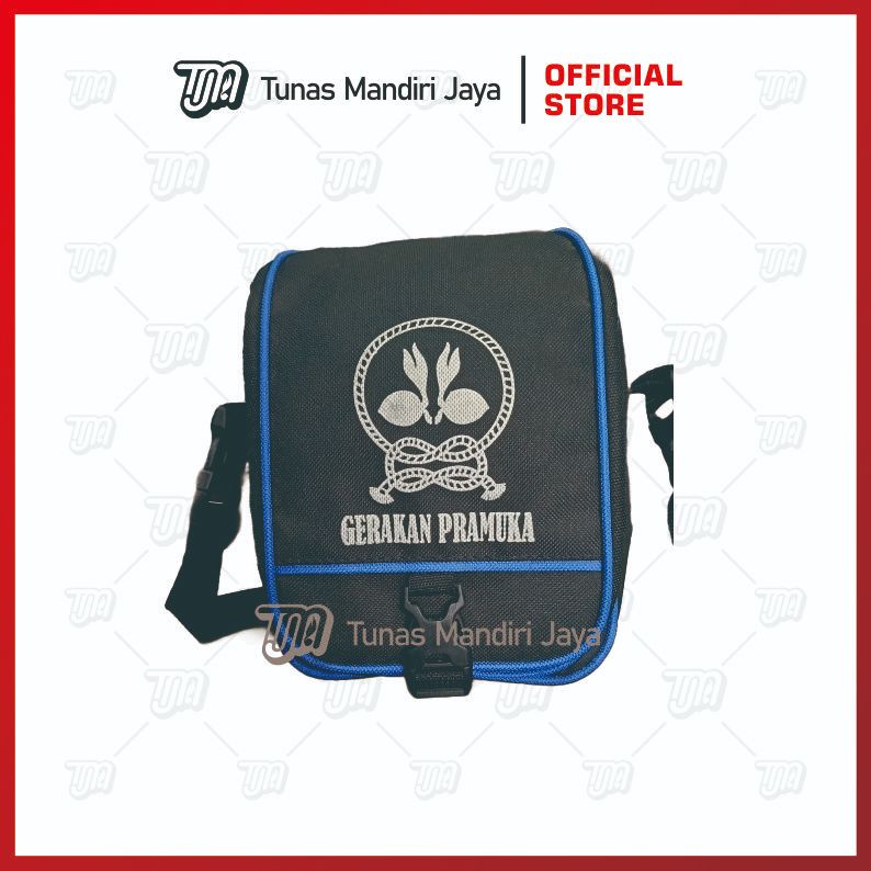 TAS SLEMPANG PRAMUKA / TAS SLEMPANG HITAM LIS BIRU