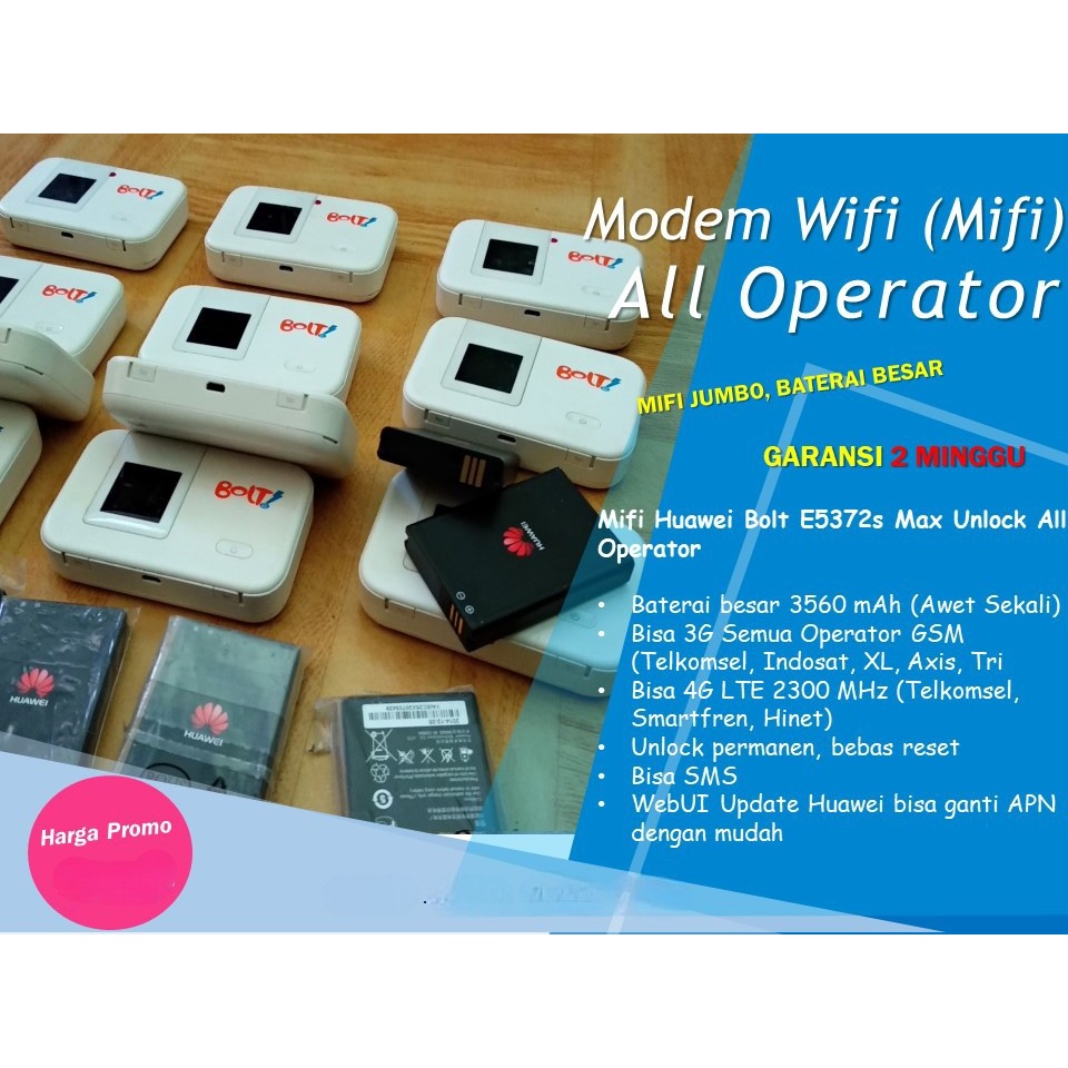 Mifi Bolt 4G Huawei E5372 MAX JUMBO Unlock All Operator