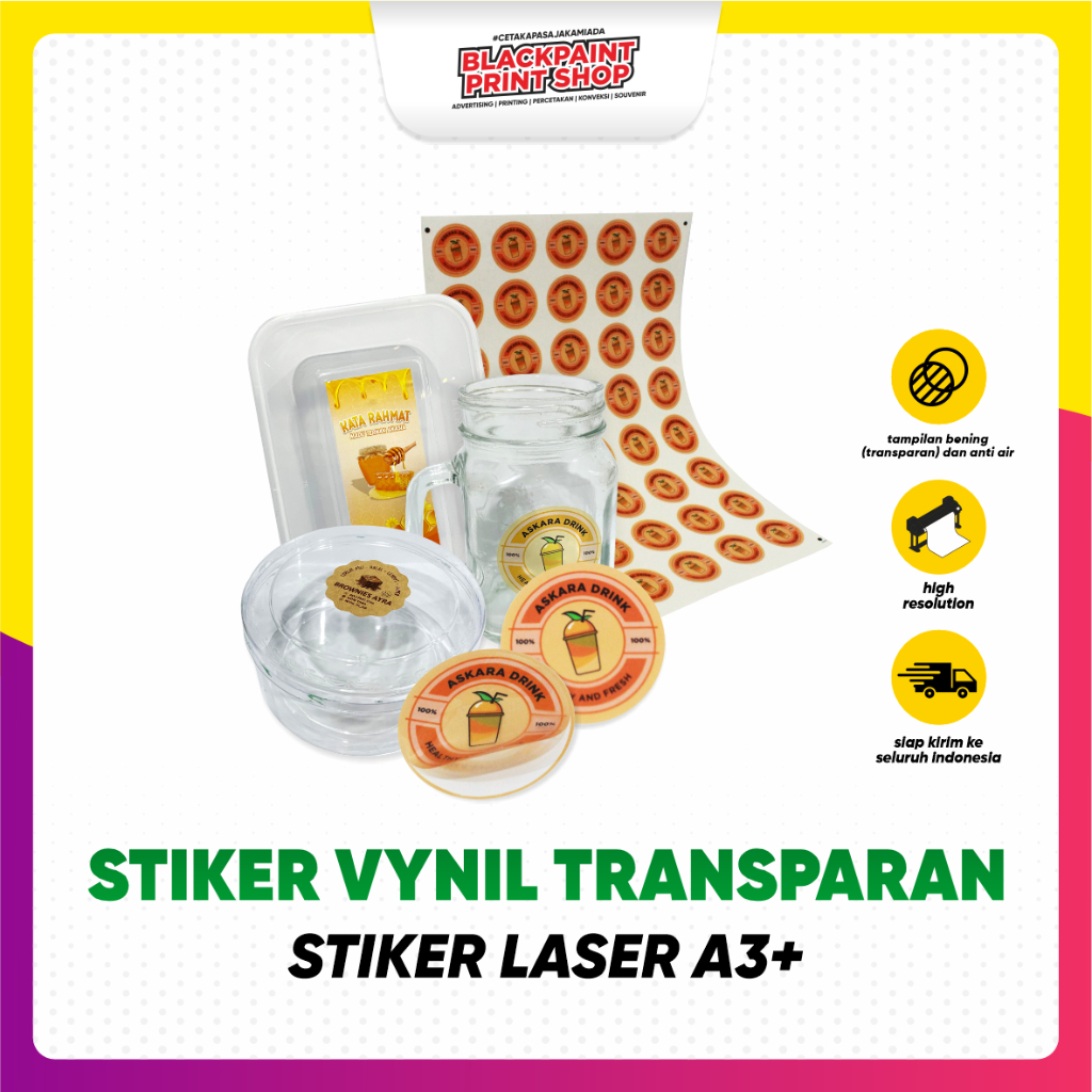 

Stiker Label Laser A3+ Vinyl Transparan / Stiker Kemasan Makanan / Stiker Produk ( + Desain)