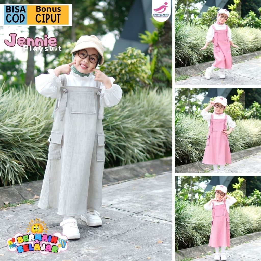 Jennie Overall Dress anak Perempuan terbaru usia 6 bulan sampai 6 tahun Original Zalira Kids / Baju Kodok anak / gamis anak