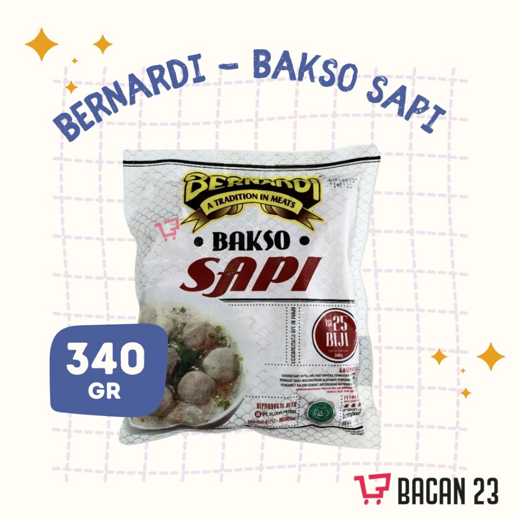 

Bernardi Bakso Sapi (340 gr) / Bakso Frozen - Bakso Bernardi / Bacan23 Bacan 23