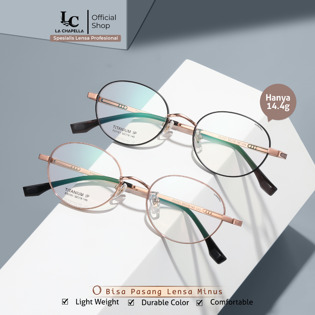 La Chapella Kacamata Anti Blueray Lensa Minus Anti Radiasi Photocromic Bluecromic Oval Titanium Ring