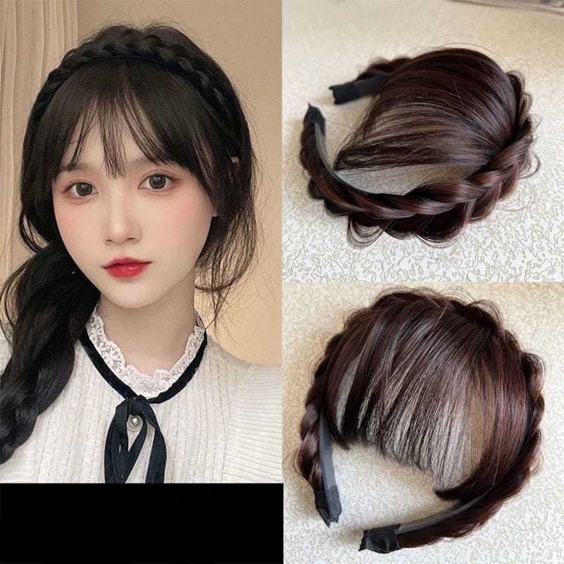 PERABOTRUMAHKU PONI BANDO KEPANG wig poni rambut palsu kepang tulang ikan hairklip bando poni korea 