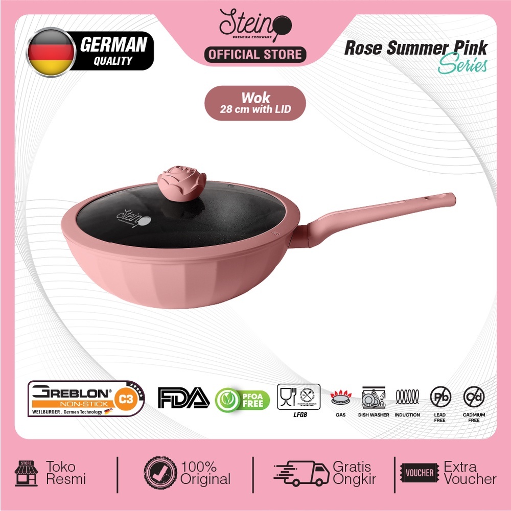 STEIN Rose Wok 28cm - Anti-Lengket - Granite German Coating Wok 28cm
