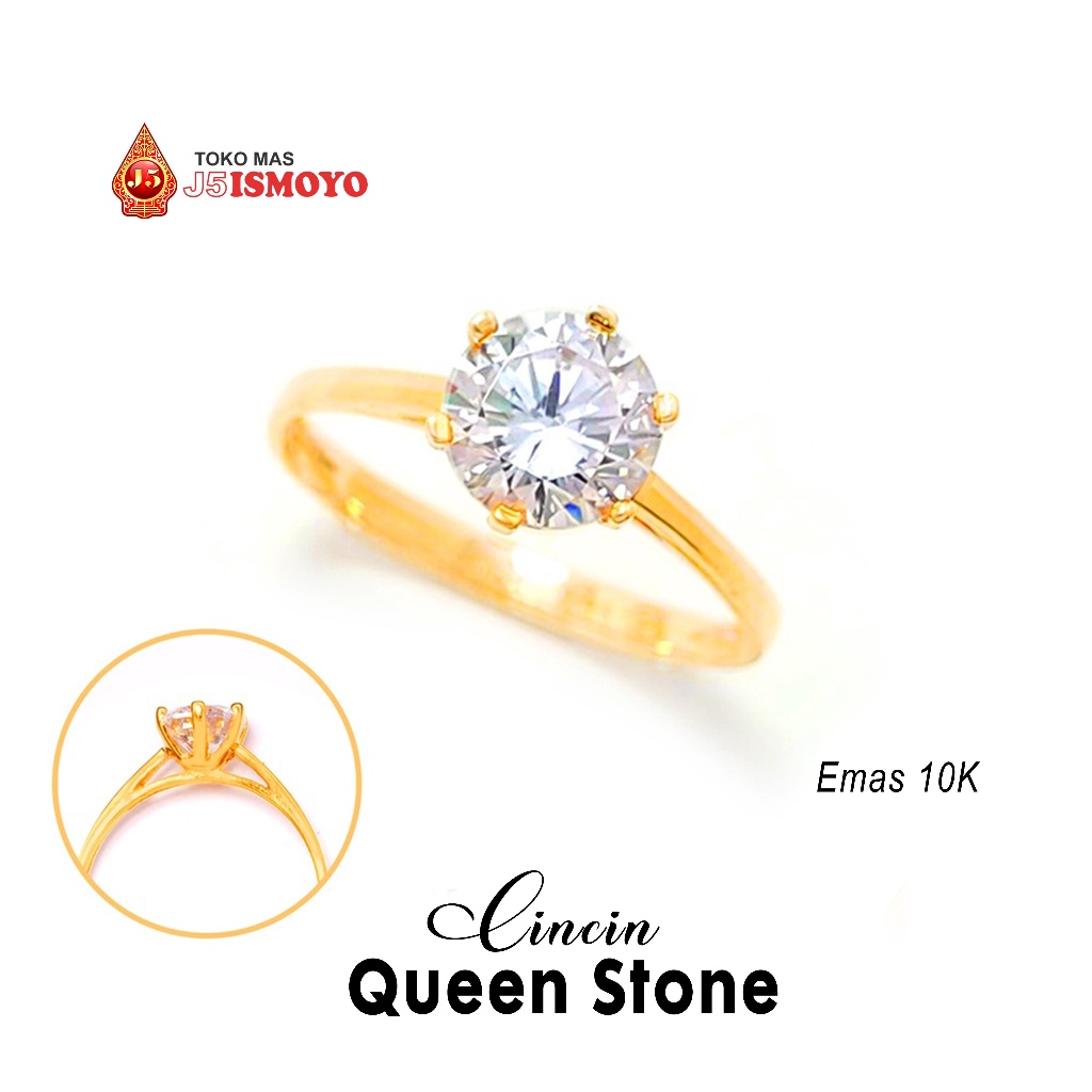 Cincin Emas Solitaire Queen Stone J5 Ismoyo