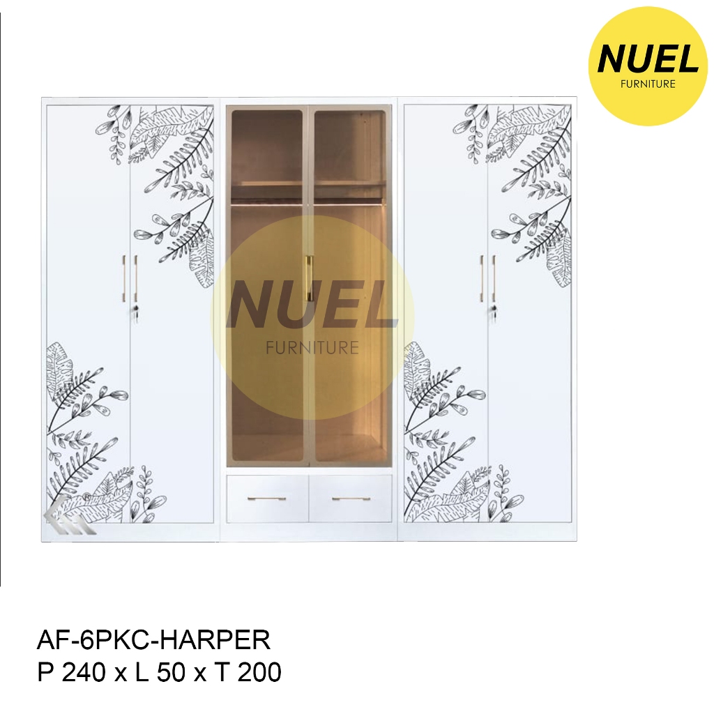 Lemari Baju Pakaian / Wardrobe Besi Kaca 6 Pintu Swing Ayun Lebar 240