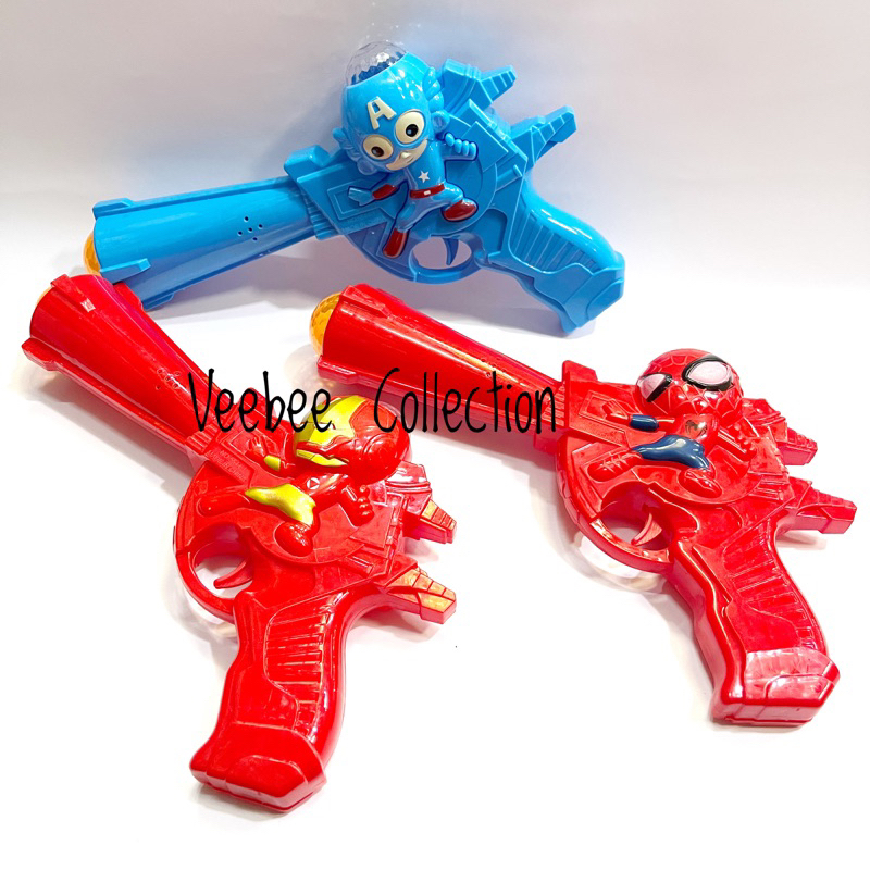 Mainan Tembak Lampu Musik Iron Man Spiderman Captain Amerika/ mainan tembak lampu anak
